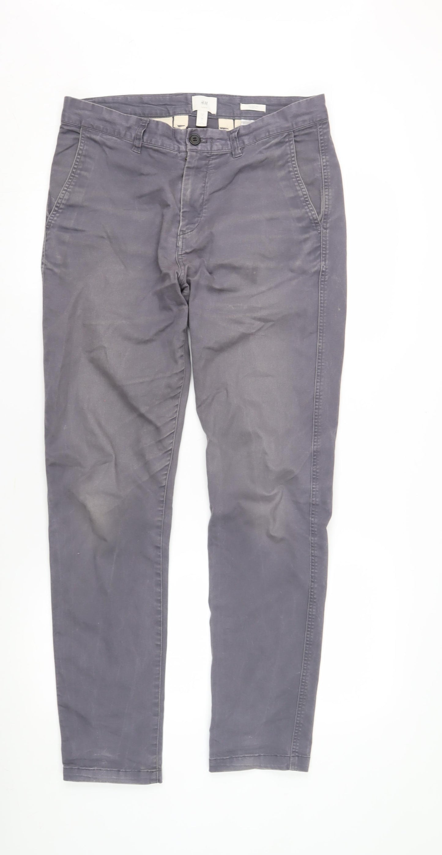 H&M Men's Grey Slim Fit Chino Trousers L