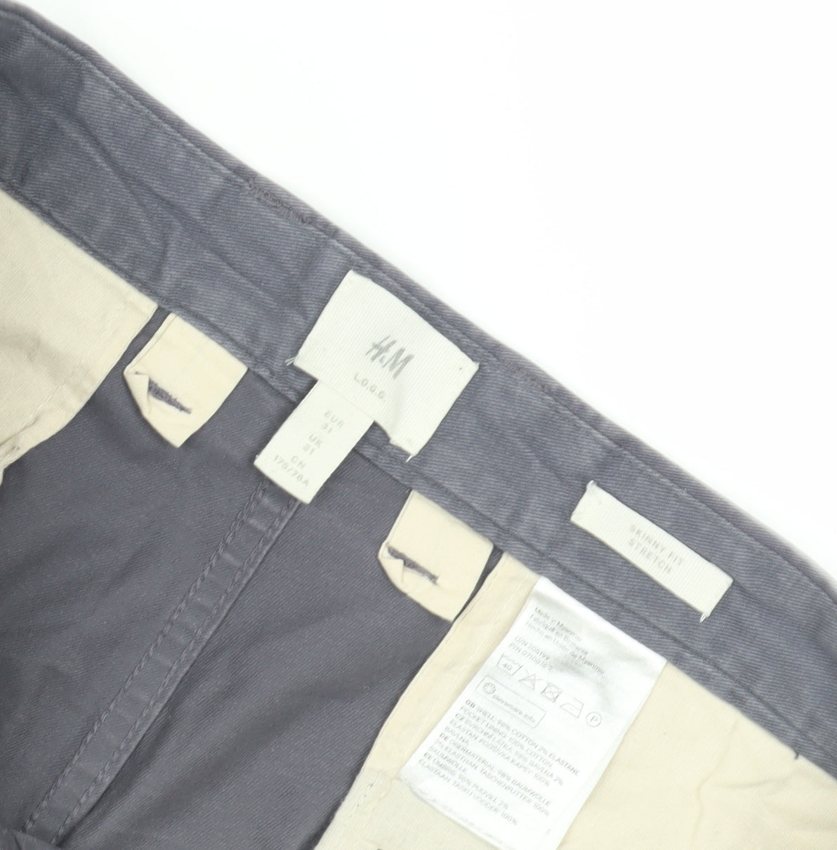 H&M Men's Grey Slim Fit Chino Trousers L