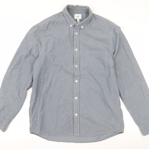 H&M Men's Grey Long Sleeve Regular Fit Shirt - Size M