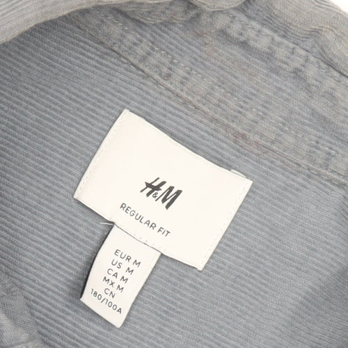 H&M Men's Grey Long Sleeve Regular Fit Shirt - Size M