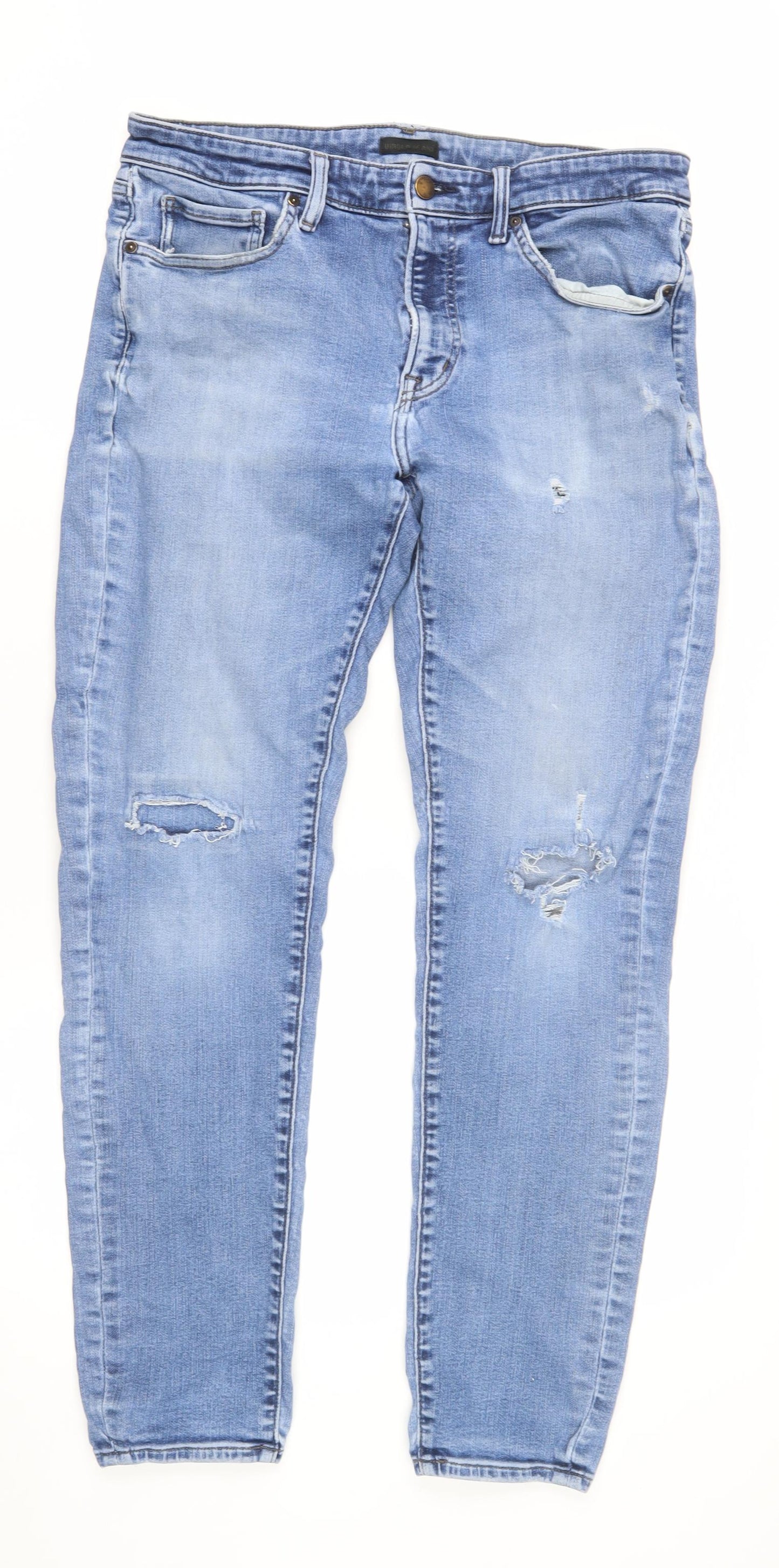 Uniqlo Men's Blue Distressed Straight Jeans Size 33