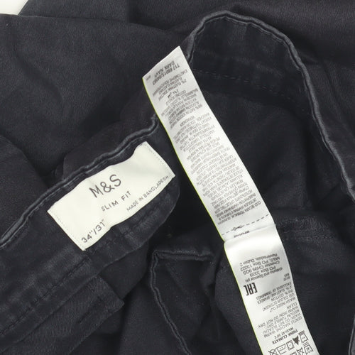 Marks and Spencer Men's Black Slim Fit Trousers 34