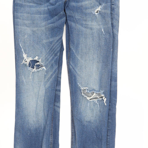 River Island Men's Blue Distressed Straight Jeans Size 28