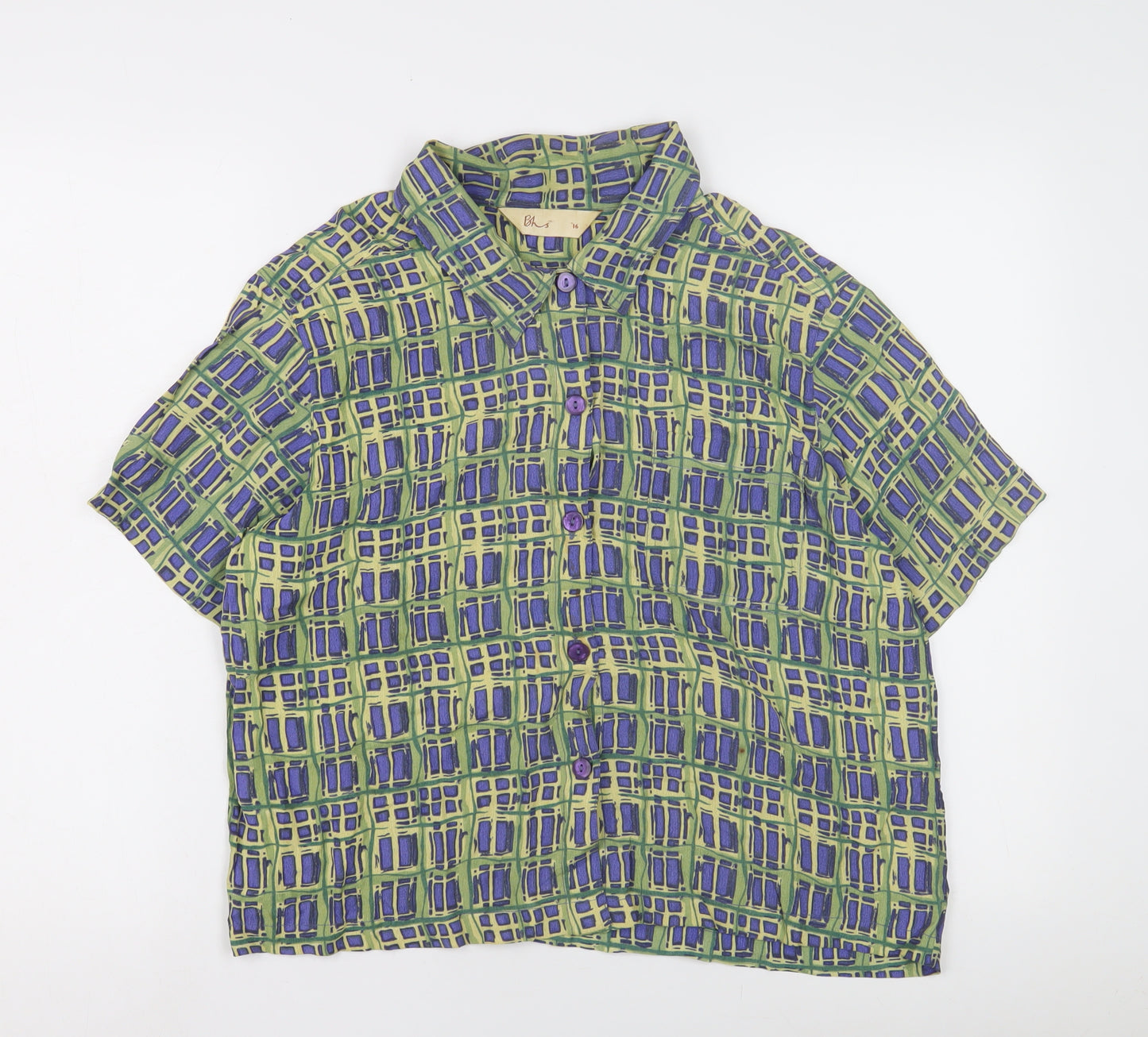 BHS Women's Geometric Multicoloured Button-Up Shirt