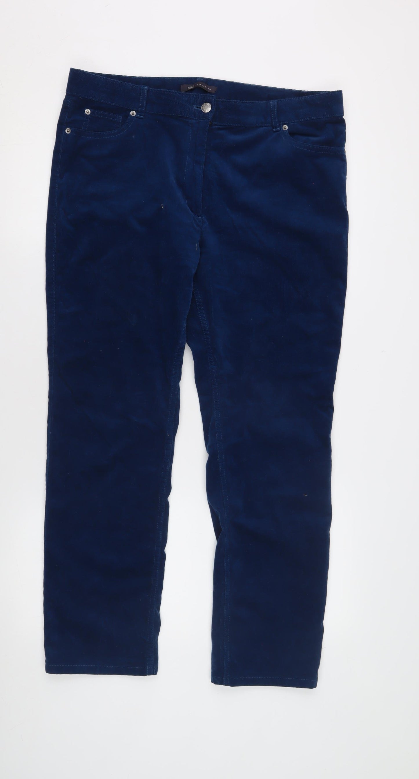 Marks and Spencer Women's Blue Trousers Size 16 - Cotton Blend