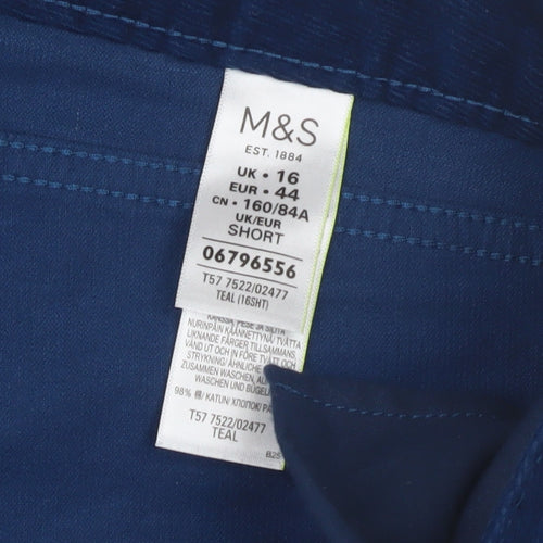 Marks and Spencer Women's Blue Trousers Size 16 - Cotton Blend