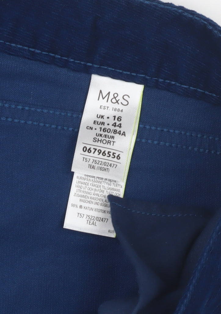 Marks and Spencer Women's Blue Trousers Size 16 - Cotton Blend