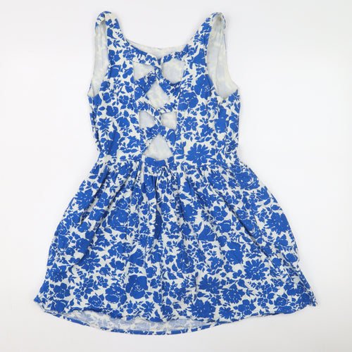 Topshop Women's Blue Skater Dress - Size 12, Floral, Summer
