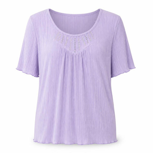 Saloos Women's Purple Blouse, Size 2XL, Scoop Neck, Studded