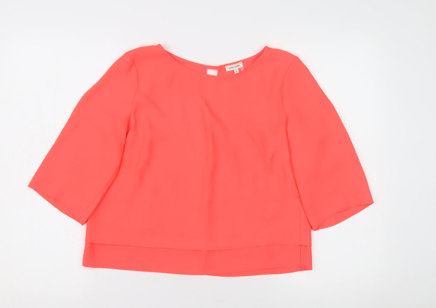 River Island Women's Pink Blouse Size 8 3/4 Sleeve Boat Neck