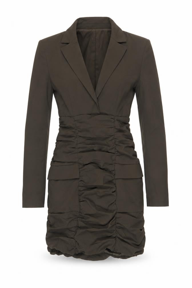 Front view of Zara Women's Green Sheath Dress, size S, Long Sleeve
