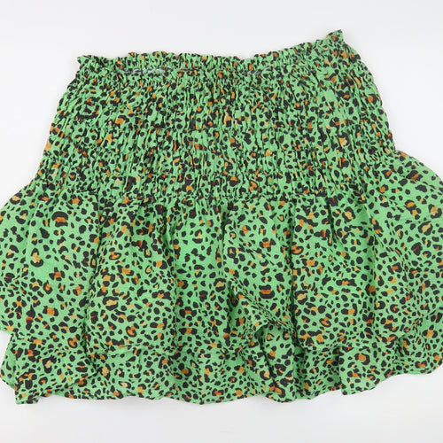 H&M Women's Green Animal Print Flare Skirt XL