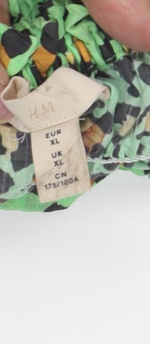 H&M Women's Green Animal Print Flare Skirt XL