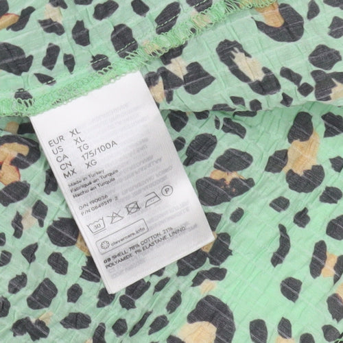 H&M Women's Green Animal Print Flare Skirt XL