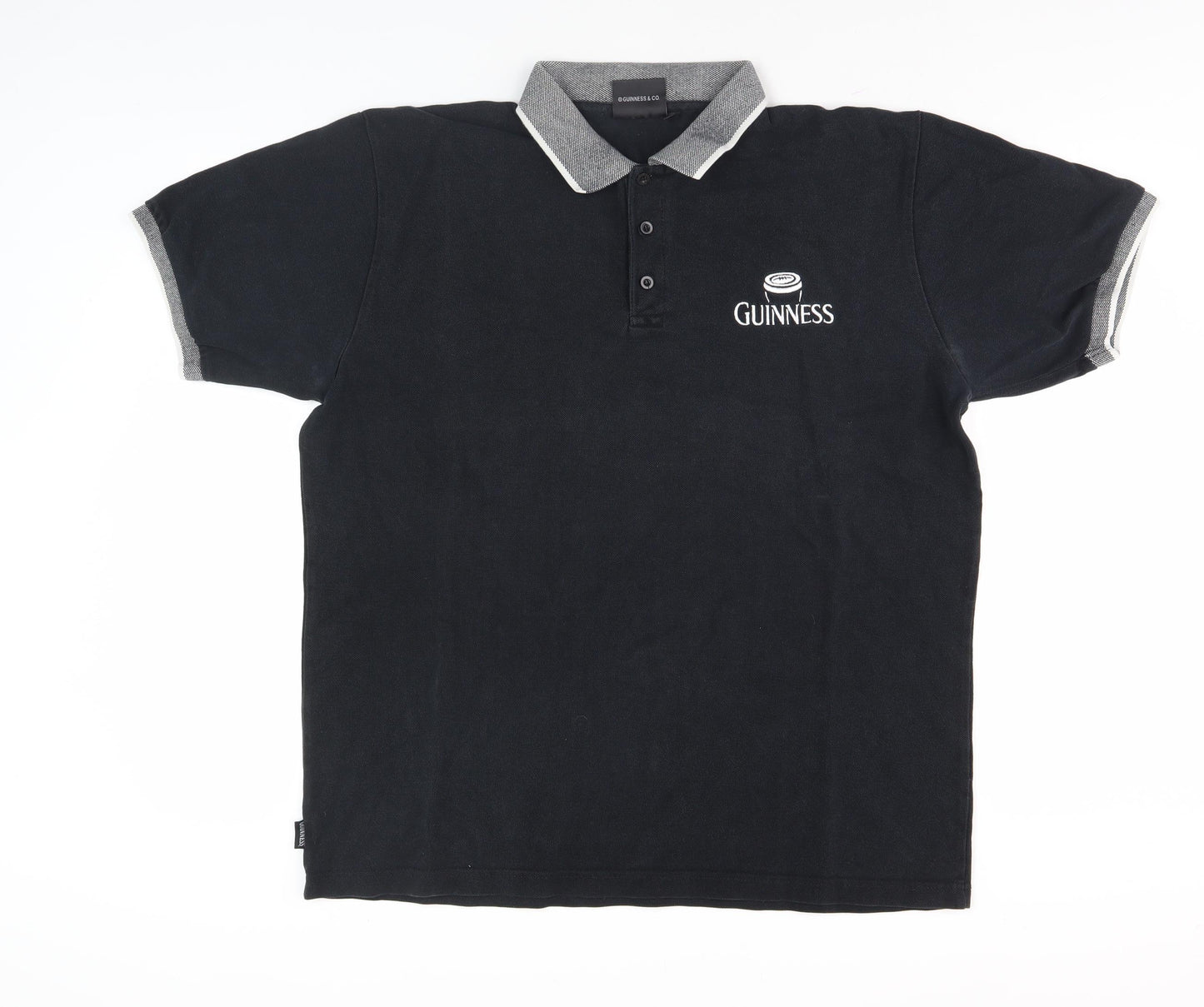 Guinness Men's Black Polo Shirt Size L Short Sleeve Casual