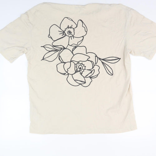 Jack & Jones Men's Beige Floral T-Shirt, Size L, Cotton, Graphic