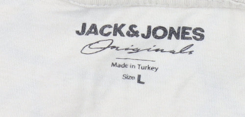 Jack & Jones Men's Beige Floral T-Shirt, Size L, Cotton, Graphic
