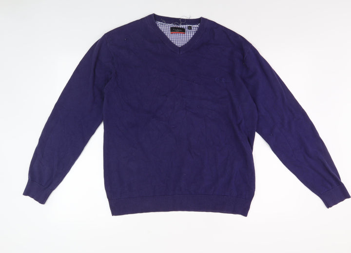 Pierre Cardin Men's Blue V-Neck Pullover Jumper, L