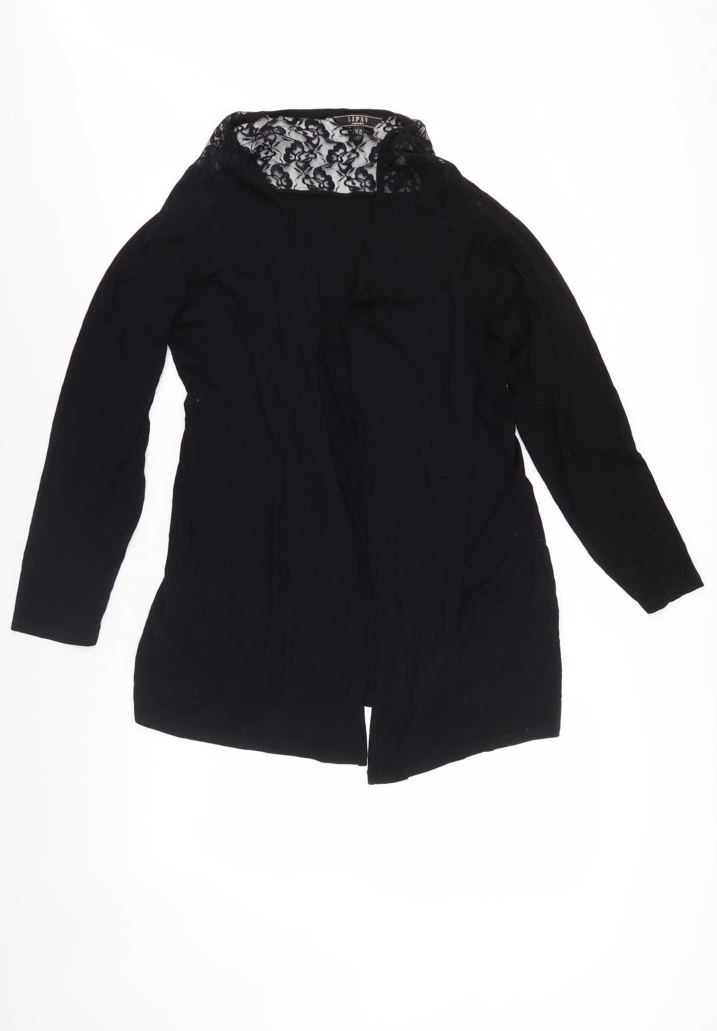 Lipsy Women's Black Lace Open Front Cardigan Size 16