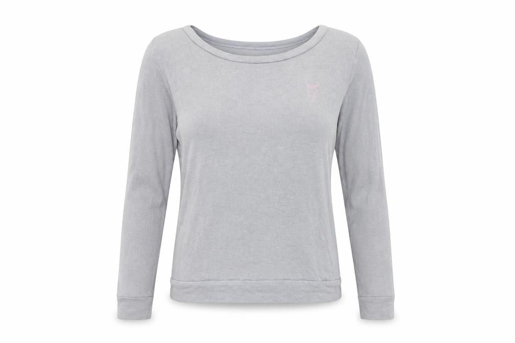 Front view of Victoria's Secret Grey Long Sleeve Women's Top M