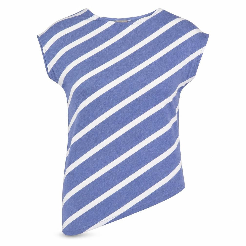 Front view of Phase Eight Women's Blue Striped Asymmetrical Top