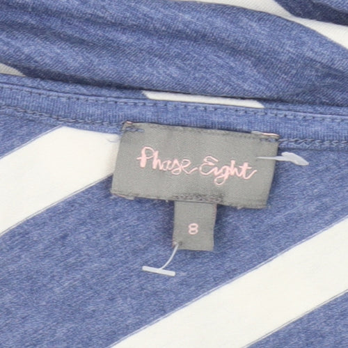 Phase Eight Women's Blue Striped Asymmetrical Top