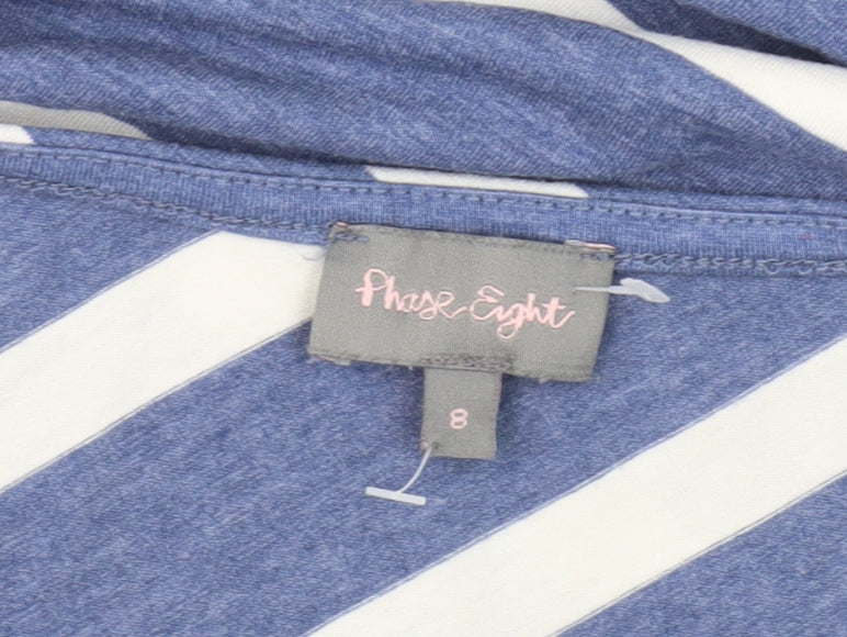 Phase Eight Women's Blue Striped Asymmetrical Top