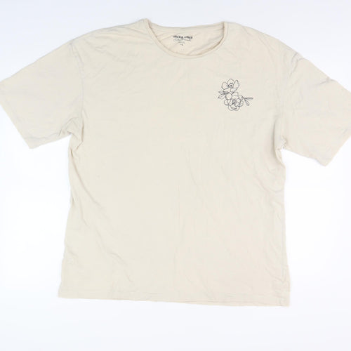Jack & Jones Men's Beige Floral Graphic T-Shirt - L