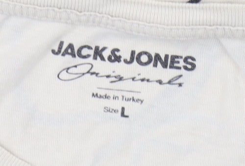 Jack & Jones Men's Beige Floral Graphic T-Shirt - L