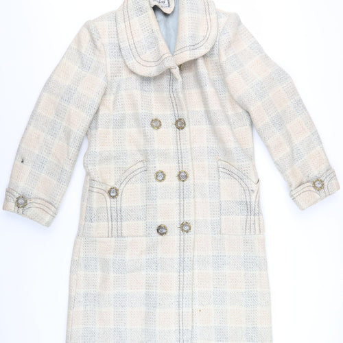 Tian Sheng Women's Beige Check Wool Pea Coat - XL