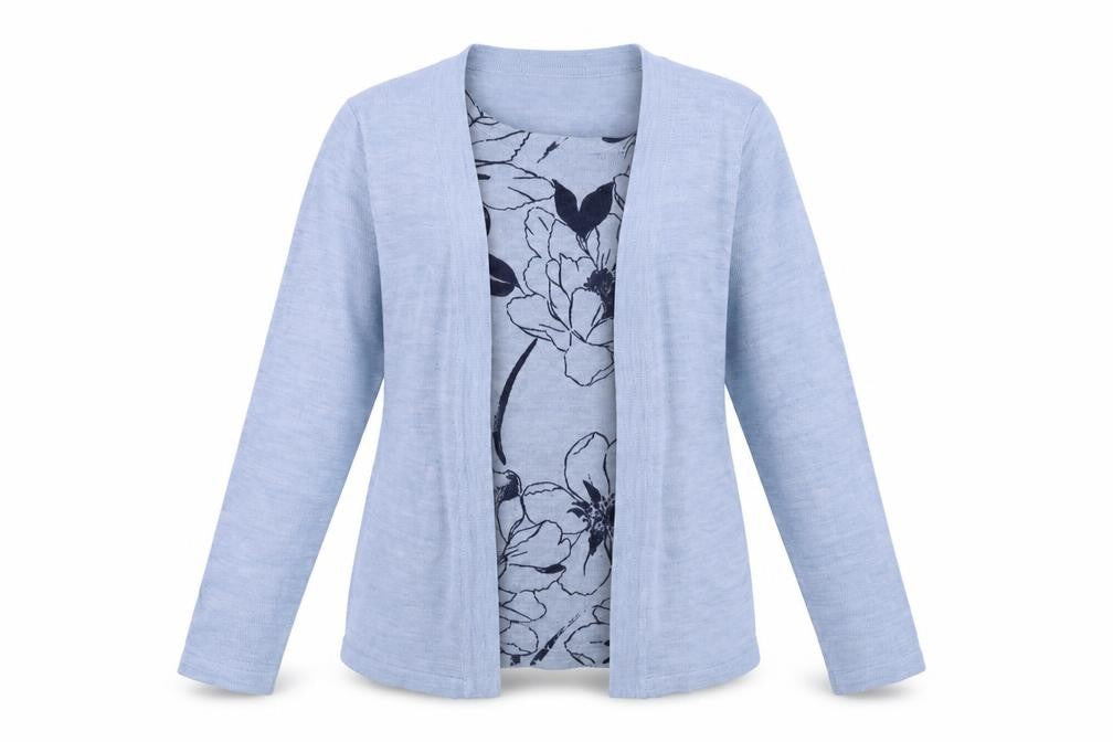 Front view of Honor Millburn Women's Blue Cardigan, size S