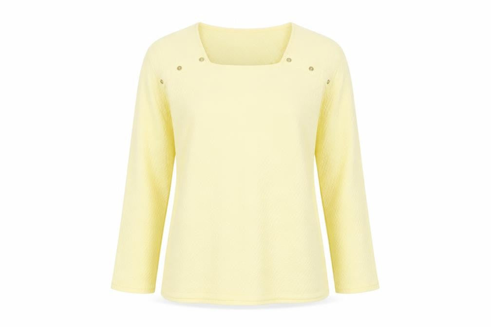 Front view of Isle Collection Women's Yellow Square Neck Blouse XL
