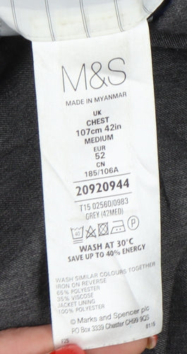 Marks and Spencer Grey Men's Blazer 42R Single-Breasted