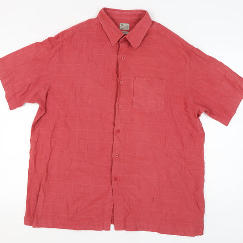 BHS Men's Red Check Short Sleeve Button-Up Shirt