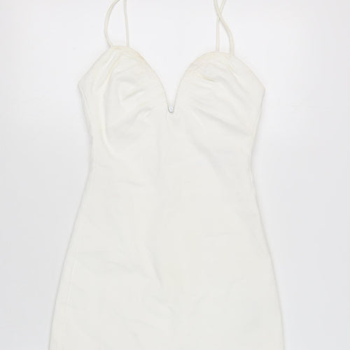 Zara Women White Bodycon Dress, Size 10, Party Wear