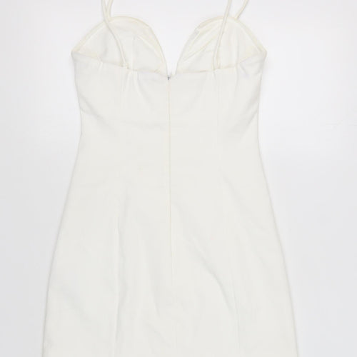 Zara Women White Bodycon Dress, Size 10, Party Wear