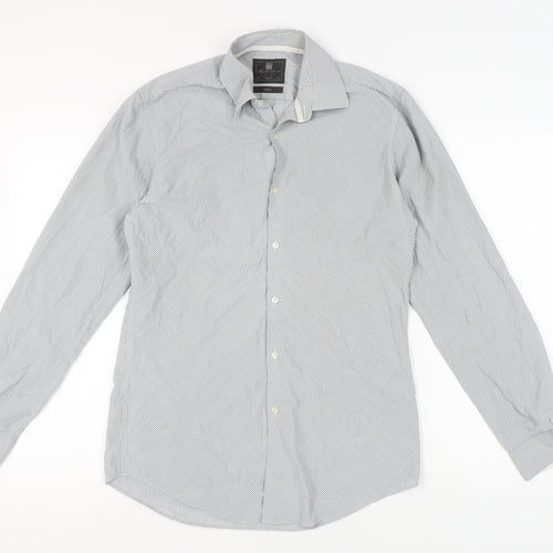 Marks and Spencer Men's Grey Striped Long Sleeve Shirt
