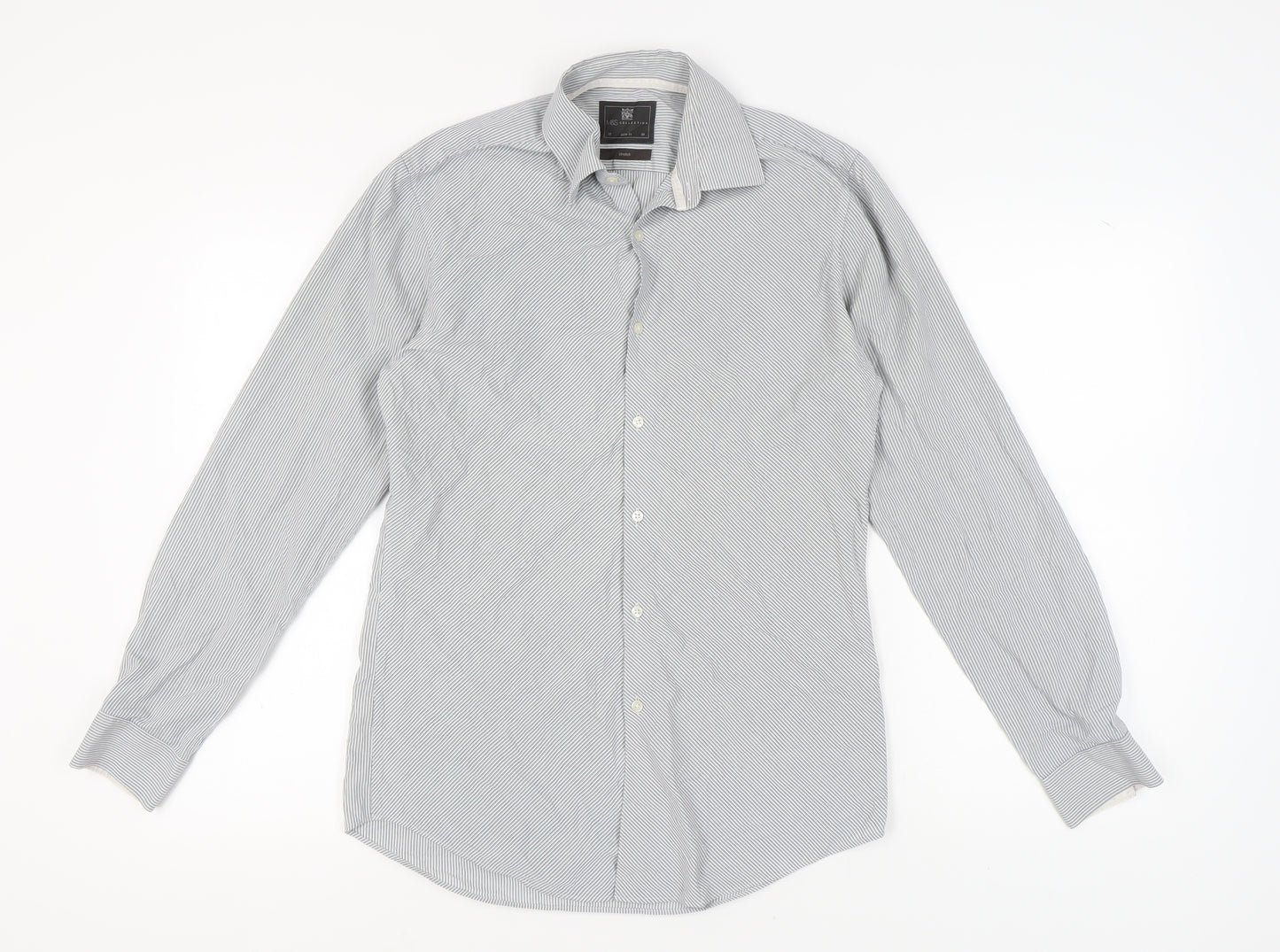 Marks and Spencer Men's Grey Striped Long Sleeve Shirt