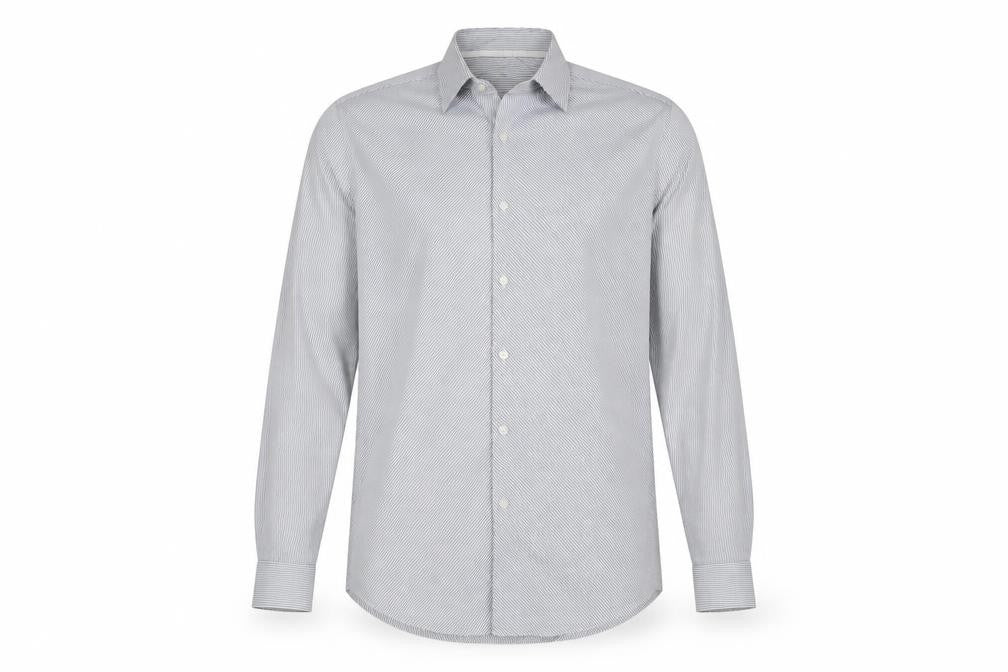 Front view of Marks & Spencer Men's Grey Striped Long Sleeve Shirt