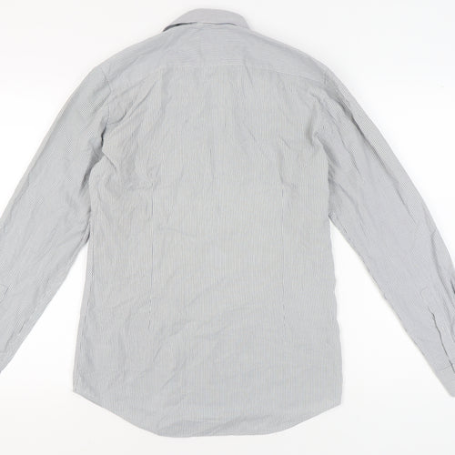 Marks and Spencer Men's Grey Striped Long Sleeve Shirt