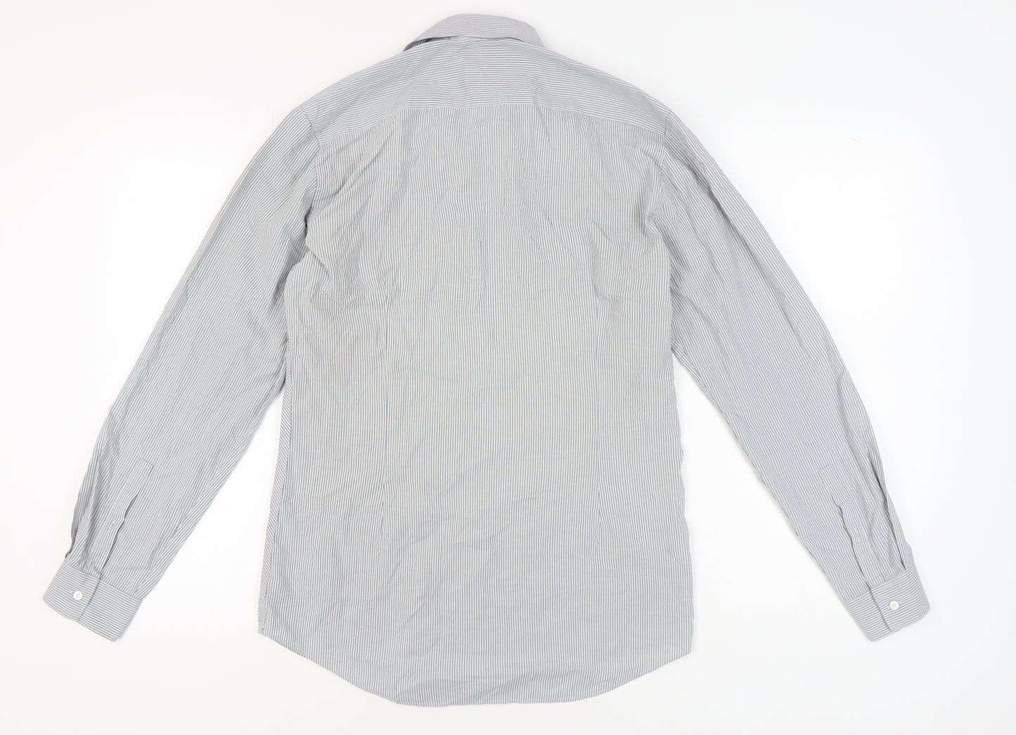 Marks and Spencer Men's Grey Striped Long Sleeve Shirt