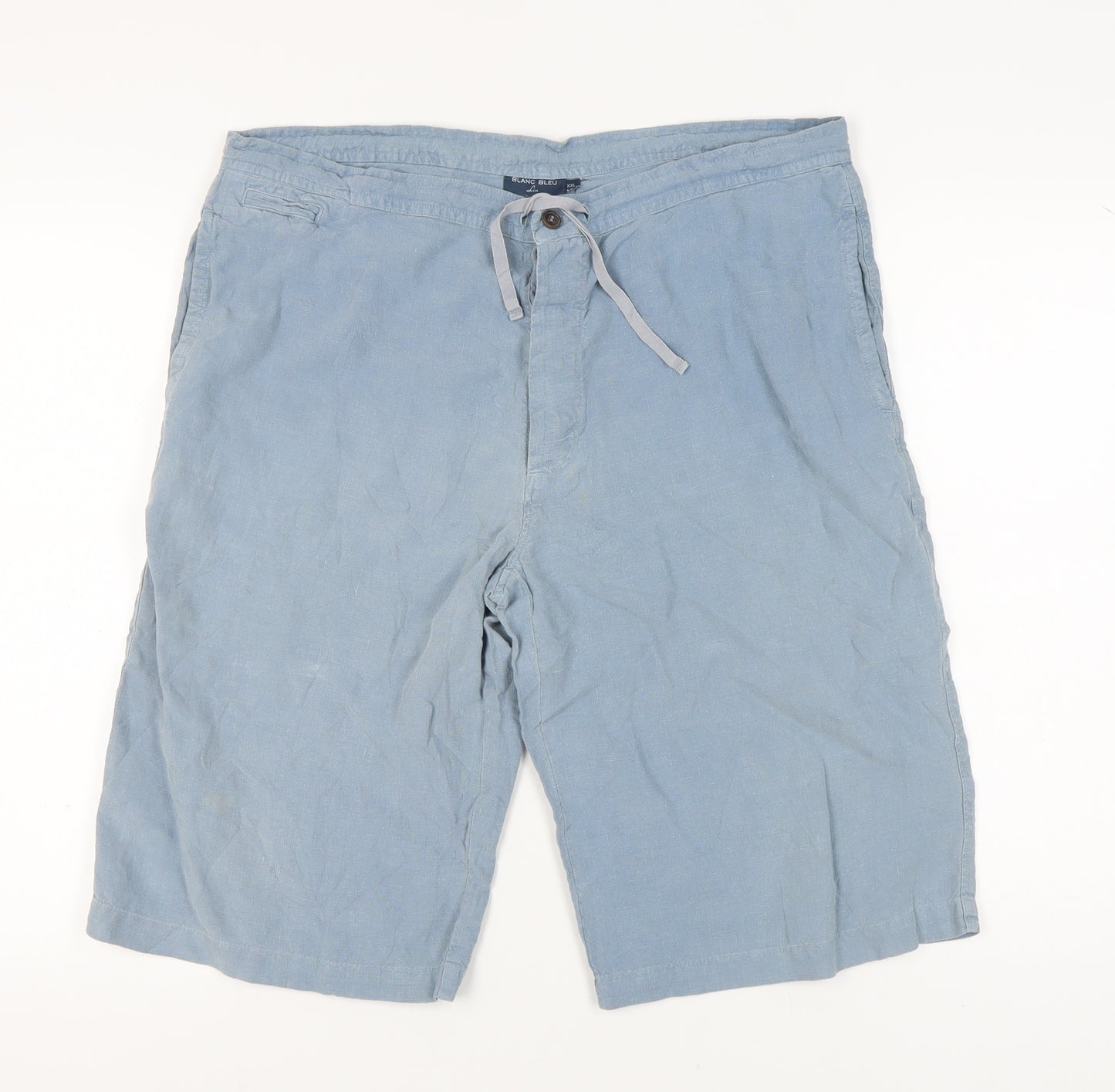 Blanc Bleu Men's Blue Linen Bermuda Shorts 2XL