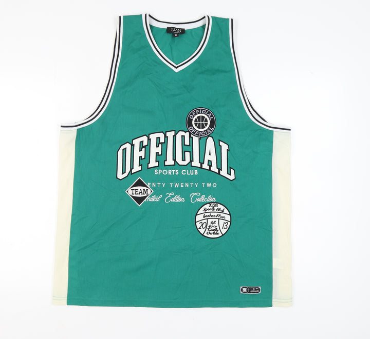 boohooMAN Men's Green Sleeveless Sports T-Shirt M