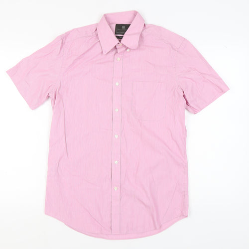 Marks & Spencer Men's Pink Short Sleeve Shirt, 15.5