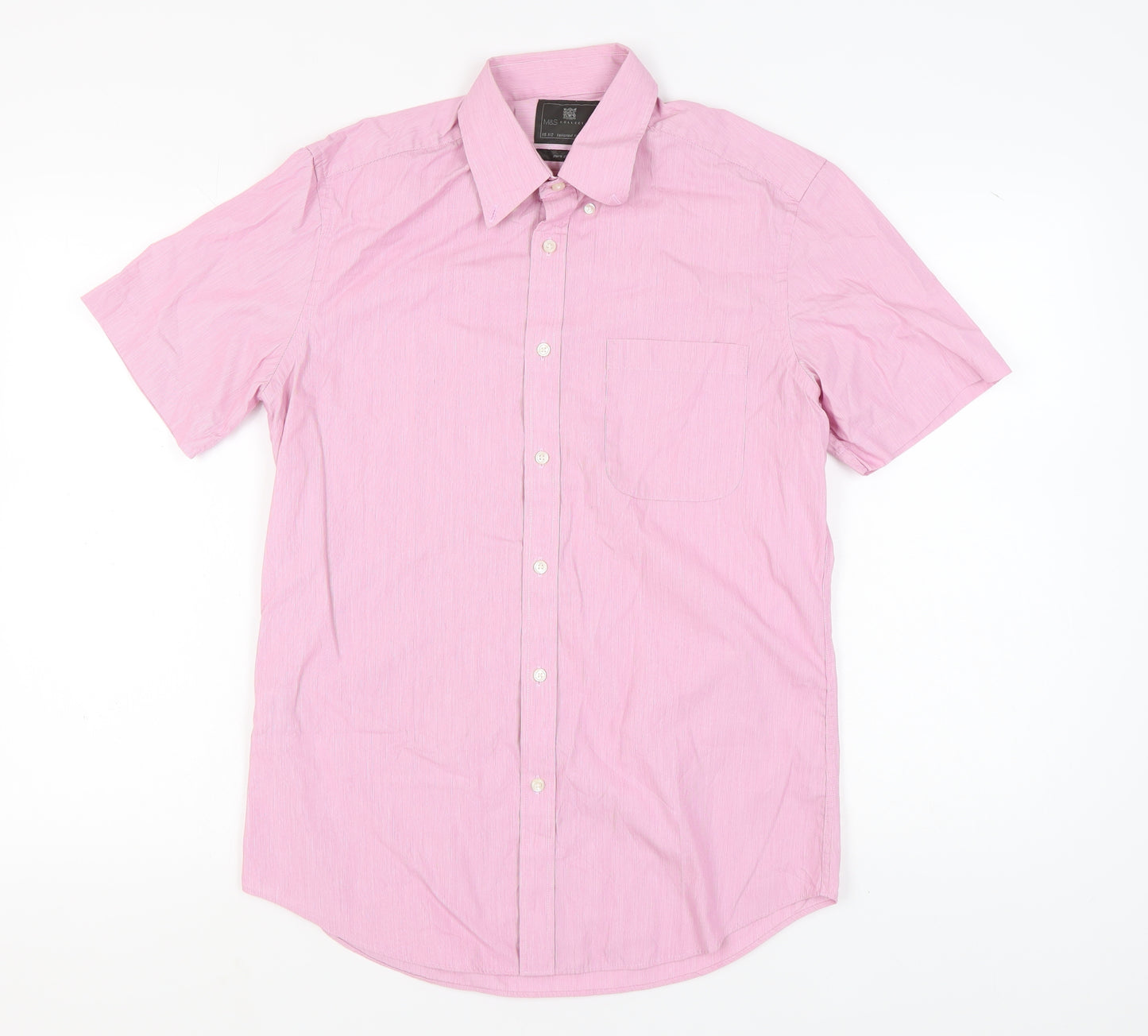 Marks & Spencer Men's Pink Short Sleeve Shirt, 15.5