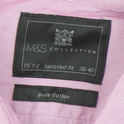 Marks & Spencer Men's Pink Short Sleeve Shirt, 15.5