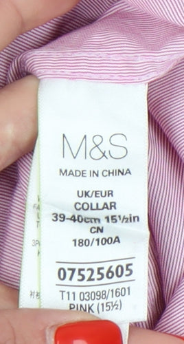 Marks & Spencer Men's Pink Short Sleeve Shirt, 15.5