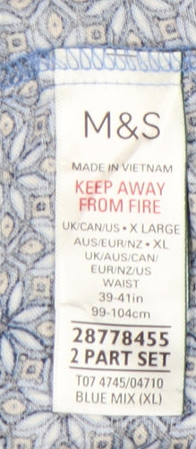 Marks and Spencer Men's Blue Geometric Pyjama Pants XL