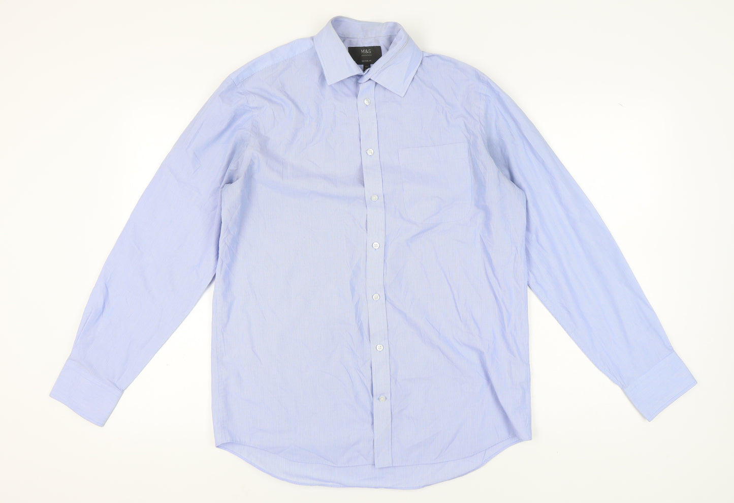 Marks and Spencer Men's Blue Striped Long Sleeve Shirt