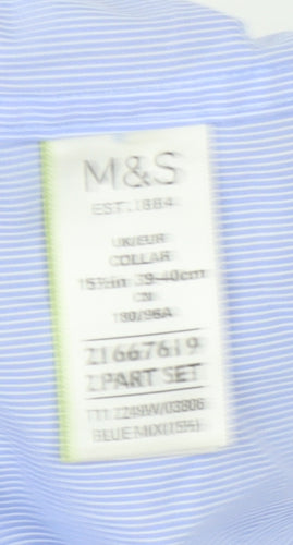 Marks and Spencer Men's Blue Striped Long Sleeve Shirt